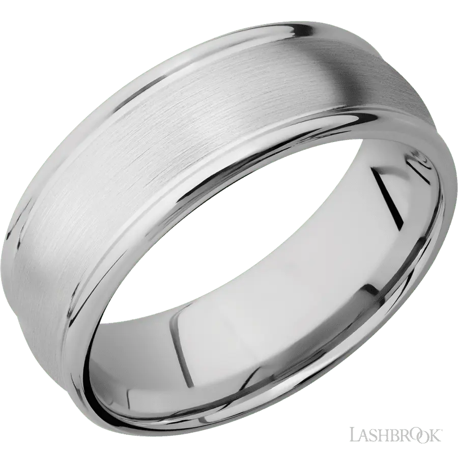 8 mm wide Domed Rounded Edges 14K White Gold band.
