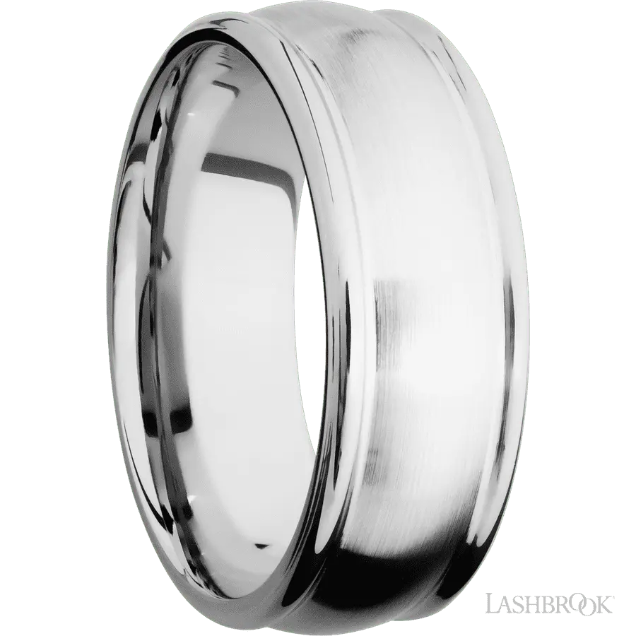 8 mm wide Domed Rounded Edges 14K White Gold band. Lashbrook