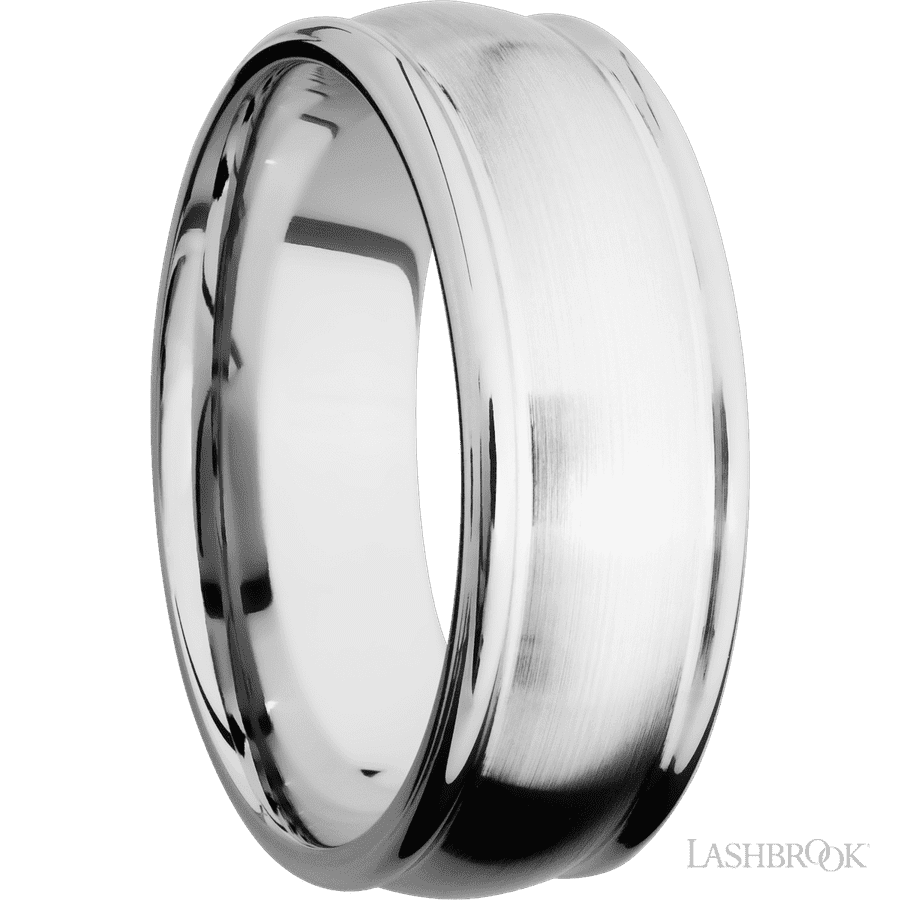 8 mm wide Domed Rounded Edges 14K White Gold band.