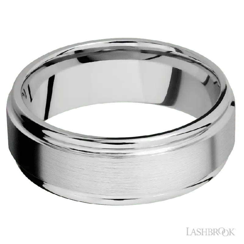 8 mm wide Flat Rounded Edges 14K White Gold band.