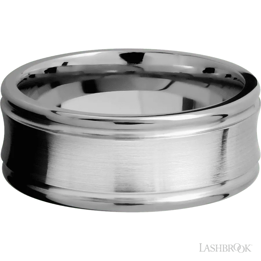 9 mm wide Concaved Center Round Edges 14K White Gold band.
