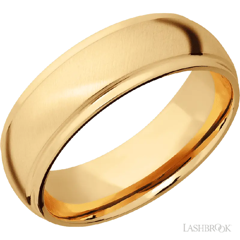 7 mm wide Domed Stepped Down Edges 14K Yellow Gold band.
