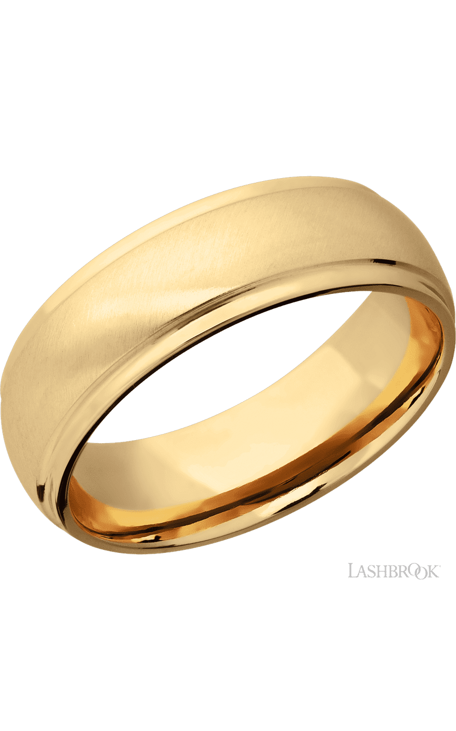 7 mm wide Domed Stepped Down Edges 14K Yellow Gold band.