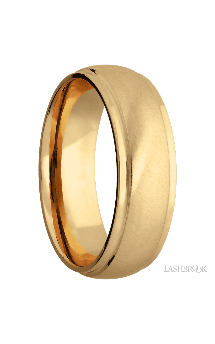7 mm wide Domed Stepped Down Edges 14K Yellow Gold band.