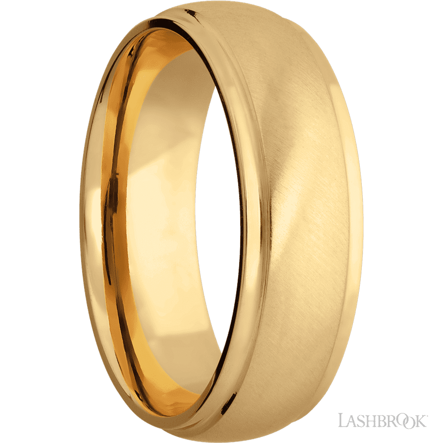 7 mm wide Domed Stepped Down Edges 14K Yellow Gold band.