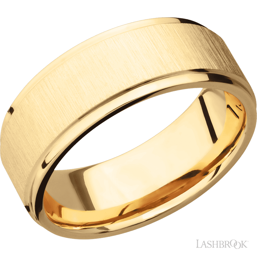 8 mm wide Flat Grooved Edges 14K Yellow Gold band.