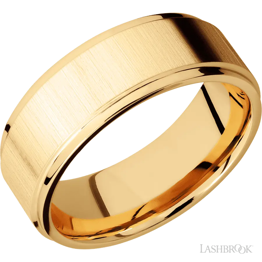 8 mm wide Flat Grooved Edges 14K Yellow Gold band.
