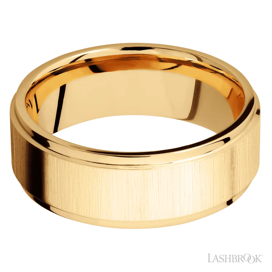 8 mm wide Flat Grooved Edges 14K Yellow Gold band.