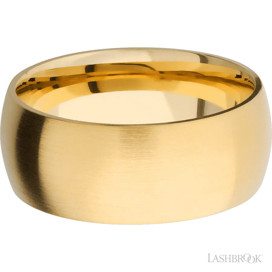 9 mm wide Domed 14K Yellow Gold band. Lashbrook