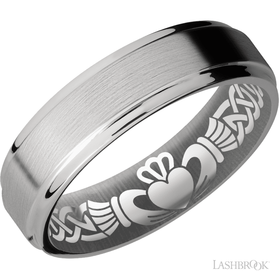 6 mm wide Flat Grooved Edges Titanium band.