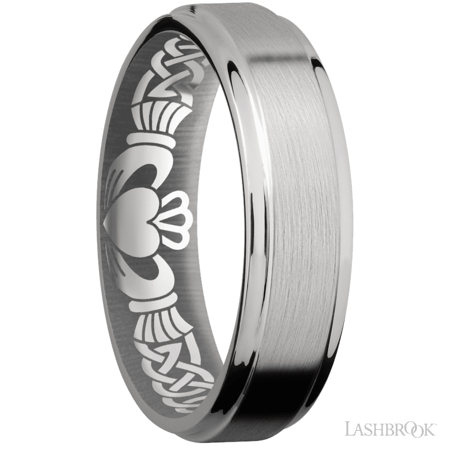 6 mm wide Flat Grooved Edges Titanium band.