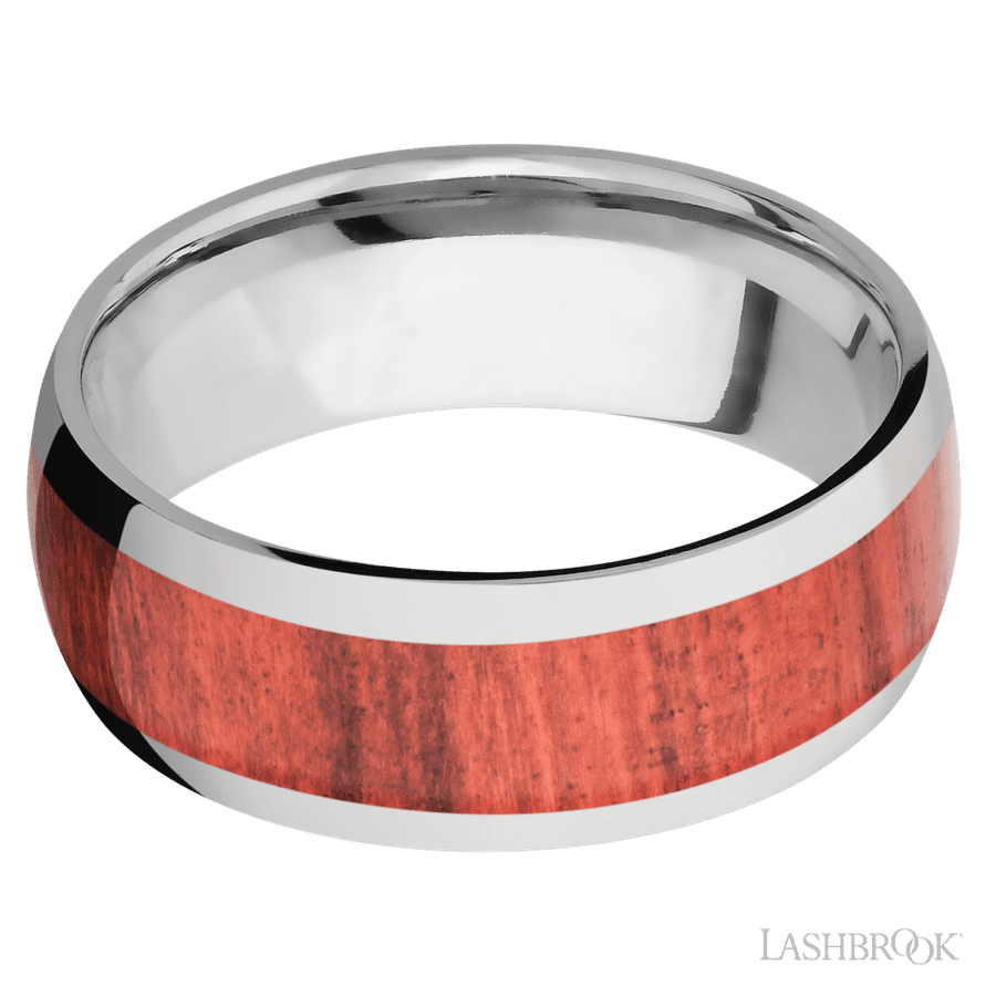 8 mm wide/Domed/Titanium band with one 5 mm Centered inlay of Red Heart.