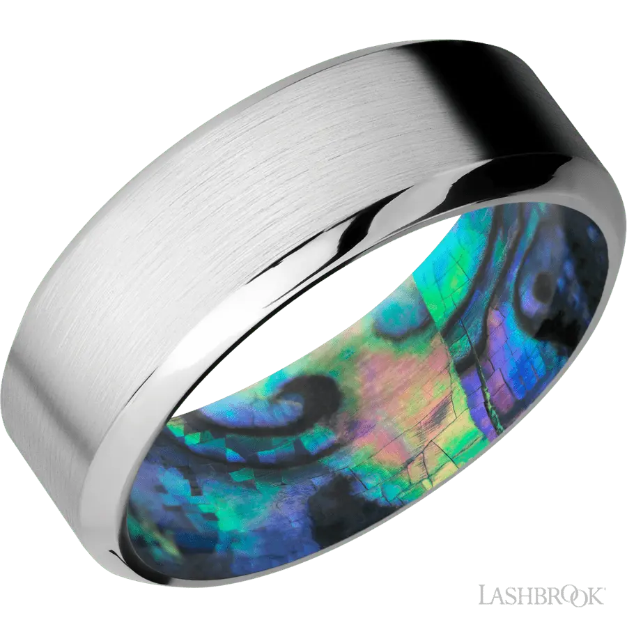 8 mm wide High Bevel Cobalt Chrome band featuring a Abalone sleeve. in Cobalt by Lashbrook | The Diamond Store Las Vegas