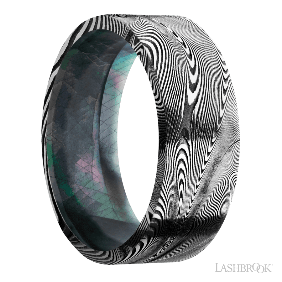 8 mm wide Flat Tightweave band featuring a Black Mother of Pearl sleeve.