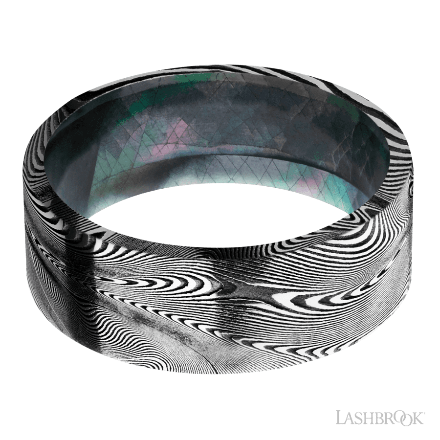 8 mm wide Flat Tightweave band featuring a Black Mother of Pearl sleeve.