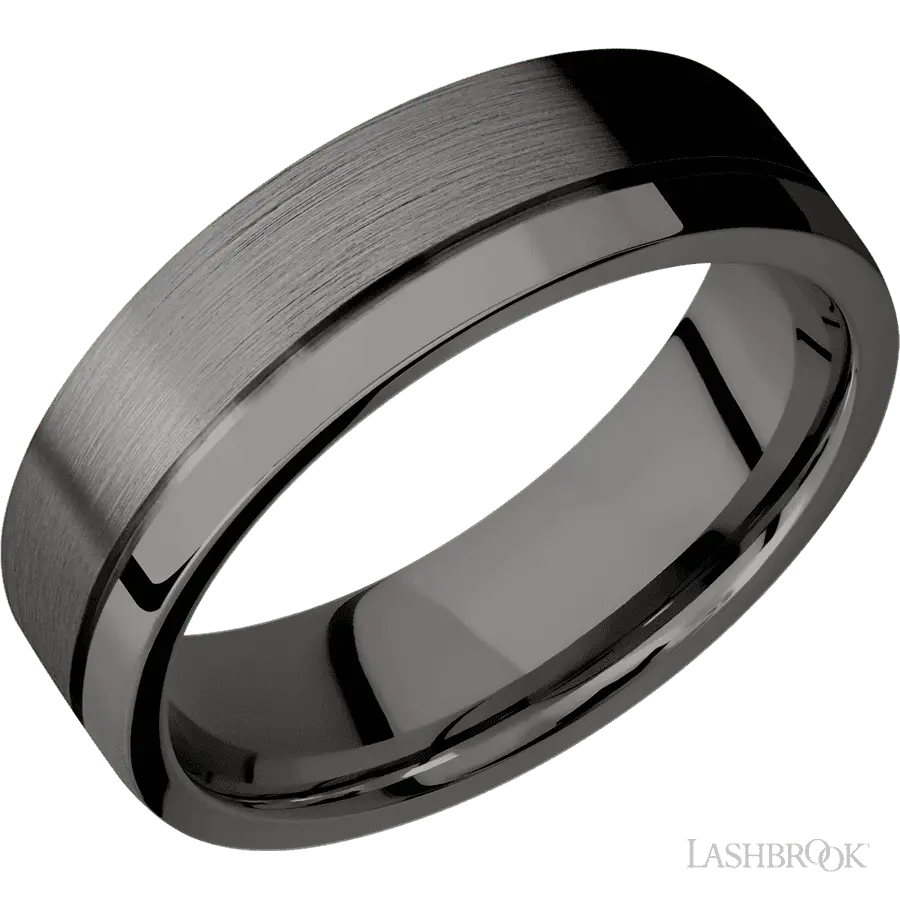 7 mm wide Flat with Off Center Accent Groove Tantalum Noir band. in Tantalum by Lashbrook | The Diamond Store Las Vegas