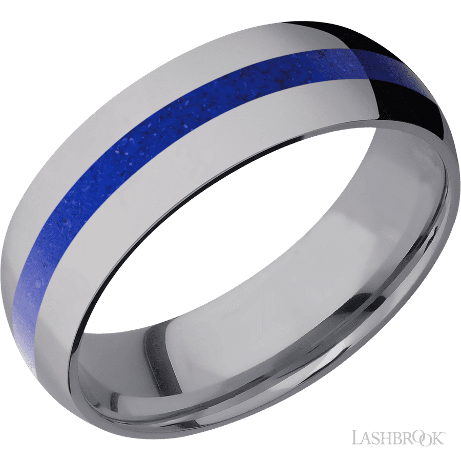 7 mm wide/Domed/Tantalum band with one 2 mm Centered inlay of Lapis.