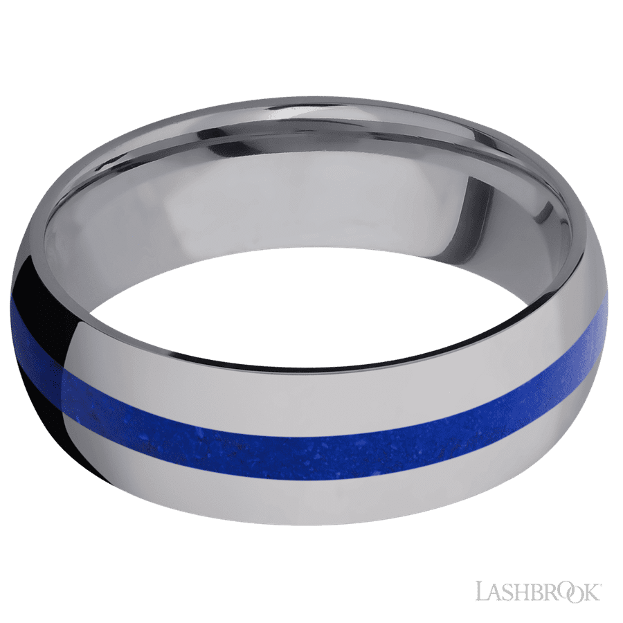 7 mm wide/Domed/Tantalum band with one 2 mm Centered inlay of Lapis.