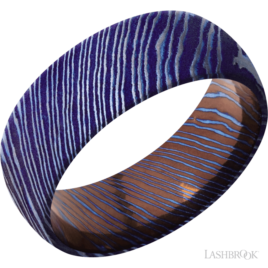 8 mm wide Domed Titanium Damascus band.