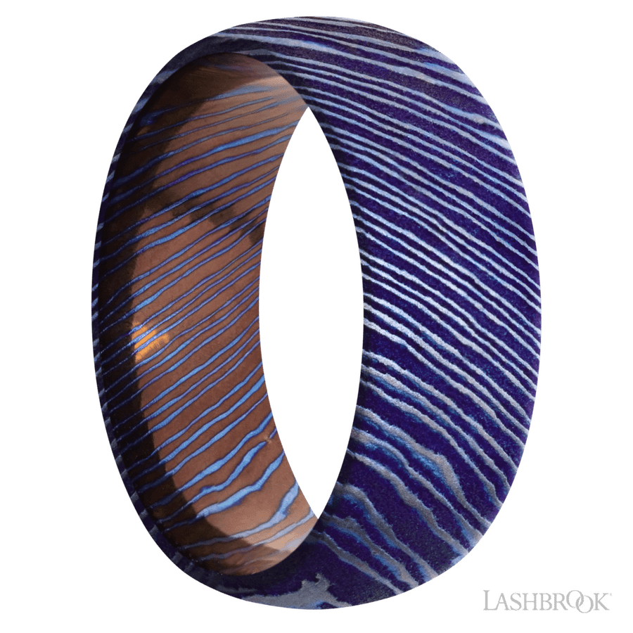 8 mm wide Domed Titanium Damascus band.