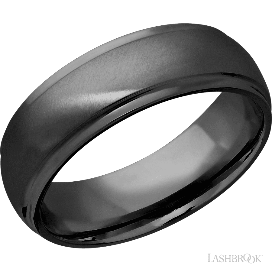 7 mm wide Domed Stepped Down Edges Zirconium band.