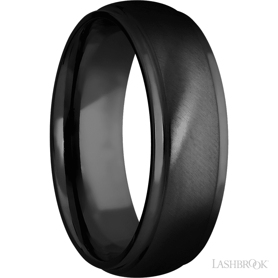 7 mm wide Domed Stepped Down Edges Zirconium band.