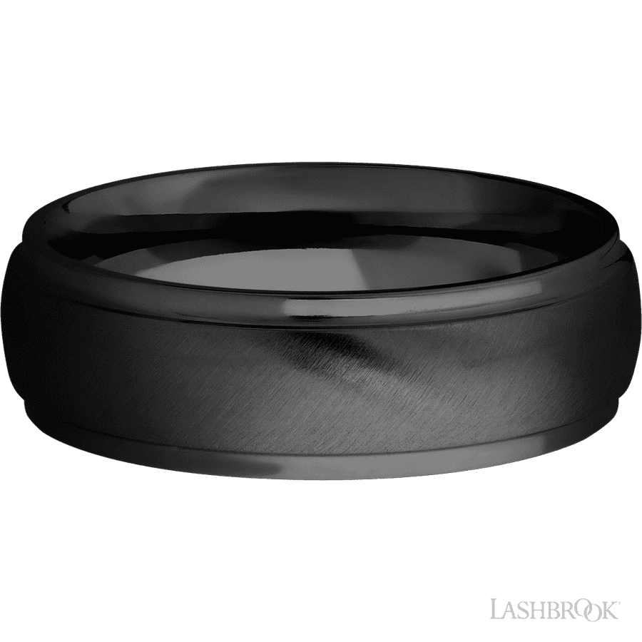 7 mm wide Domed Stepped Down Edges Zirconium band.