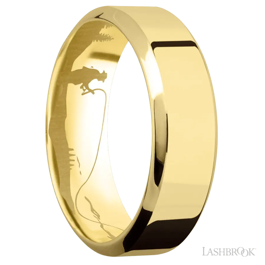 7 mm wide High Bevel 14K Yellow Gold band.