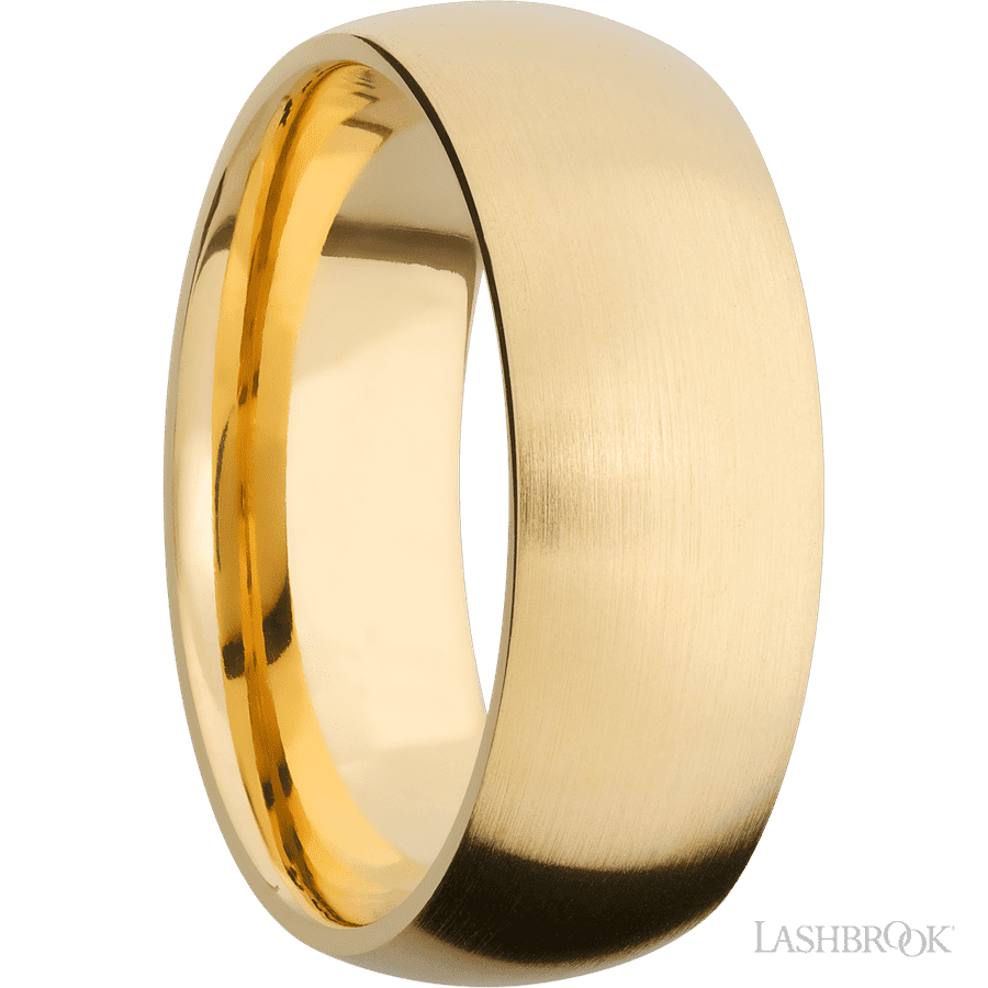 8 mm wide Domed 14K Yellow Gold band.