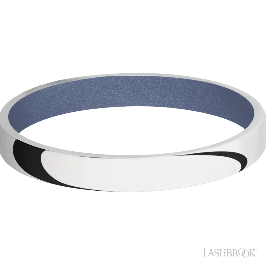 3 mm wide Domed 10K White Gold band featuring a Crushed Orchid sleeve.
