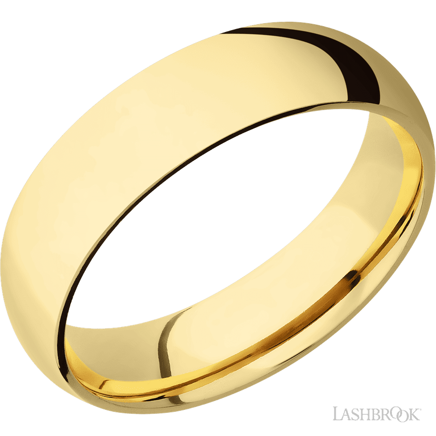 6 mm wide Domed 10K Yellow Gold band.