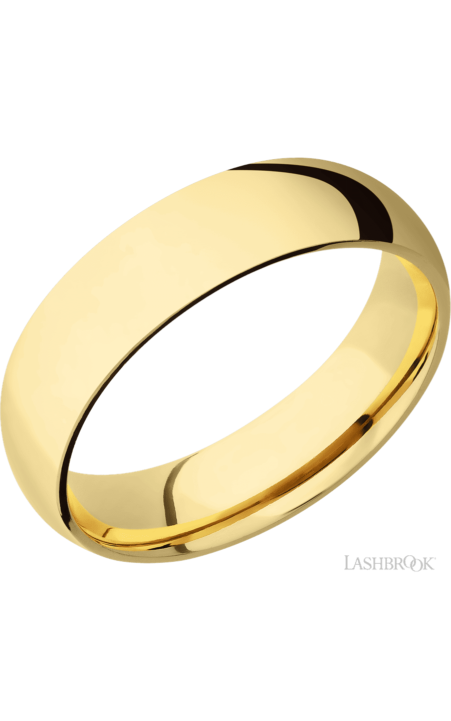 6 mm wide Domed 10K Yellow Gold band.