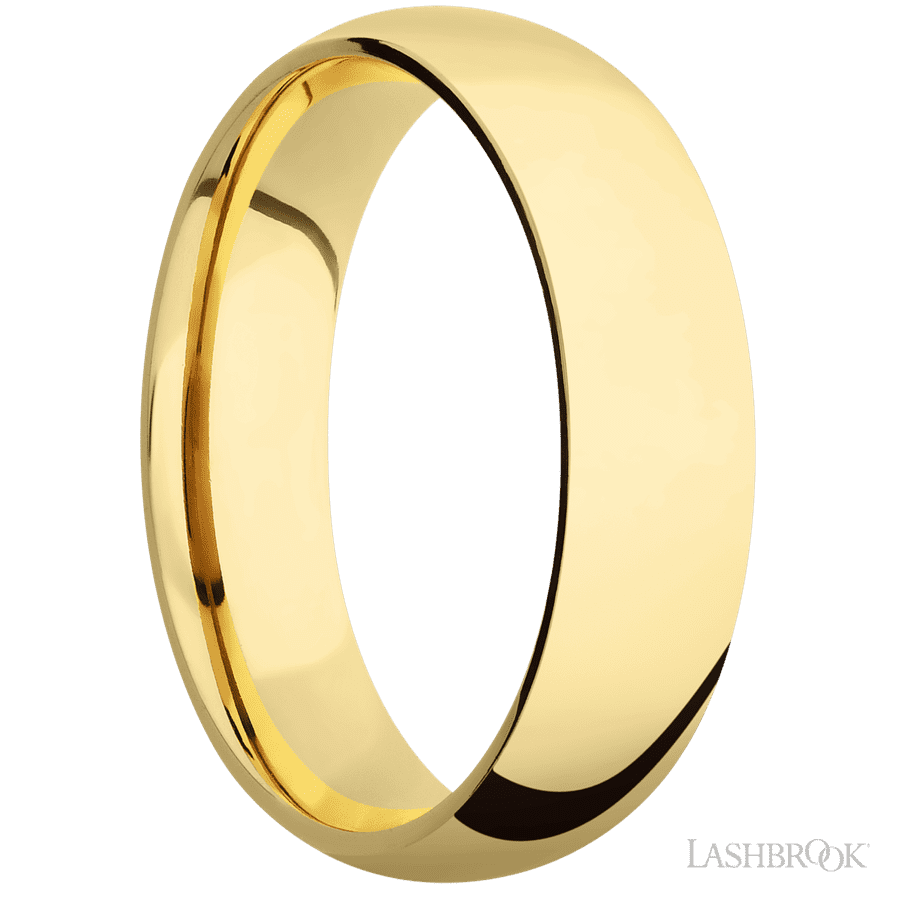 6 mm wide Domed 10K Yellow Gold band.