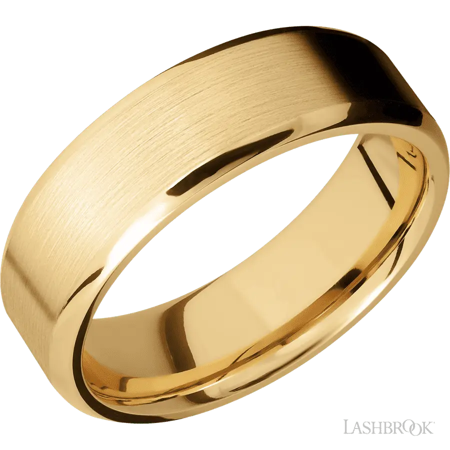 7 mm wide Beveled 10K Yellow Gold band.