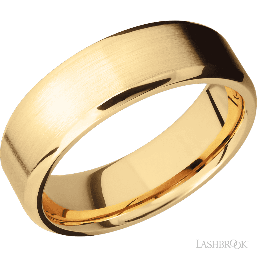7 mm wide Beveled 10K Yellow Gold band.