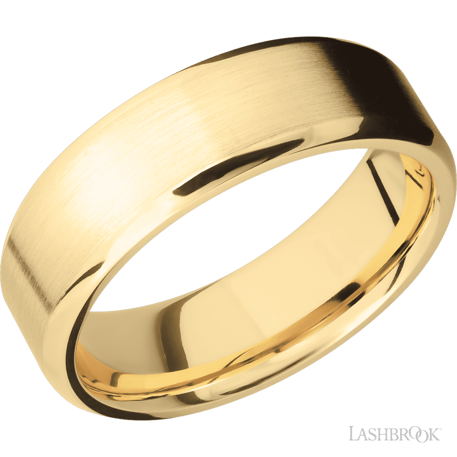 7 mm wide Beveled 10K Yellow Gold band.