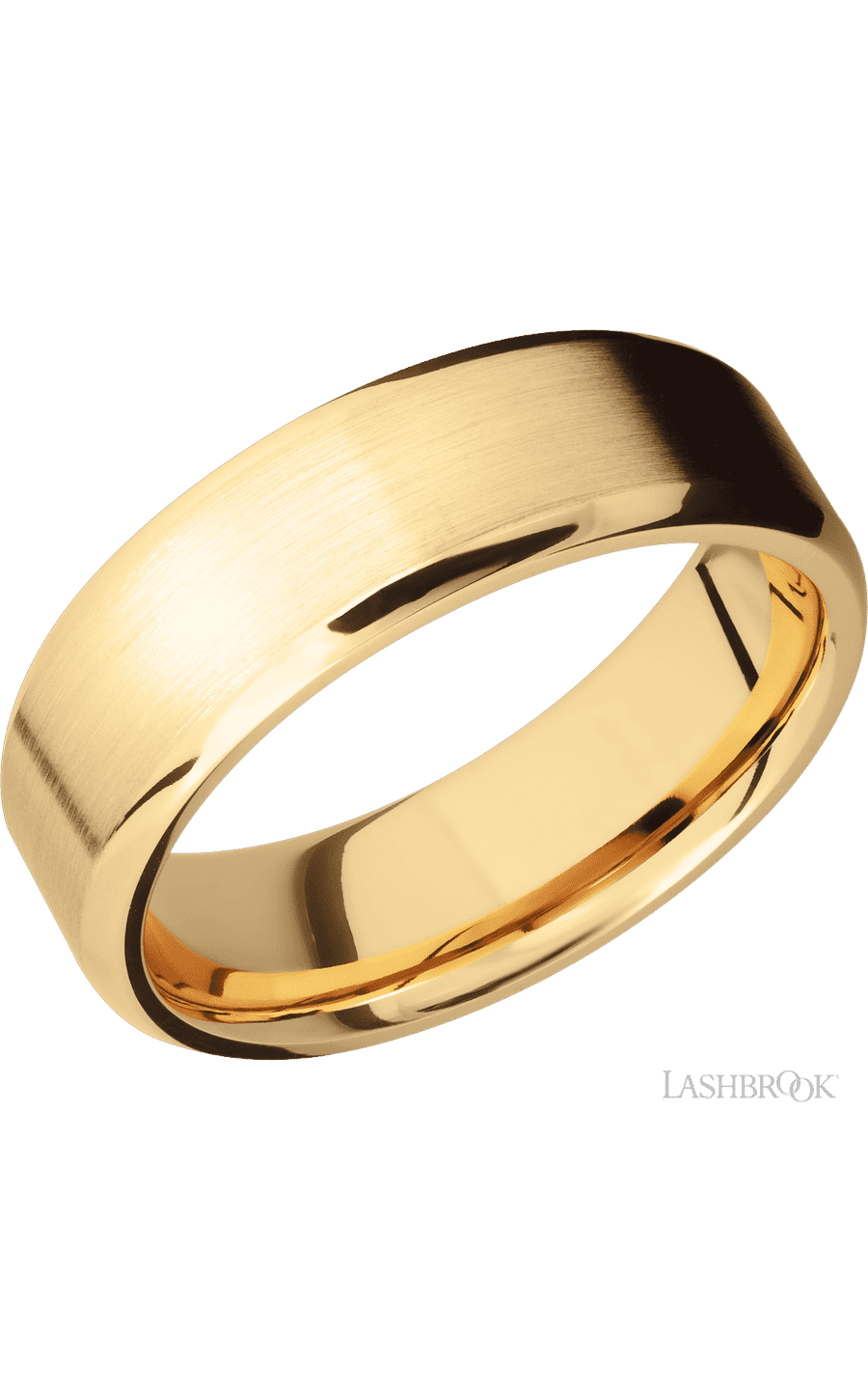 7 mm wide Beveled 10K Yellow Gold band.