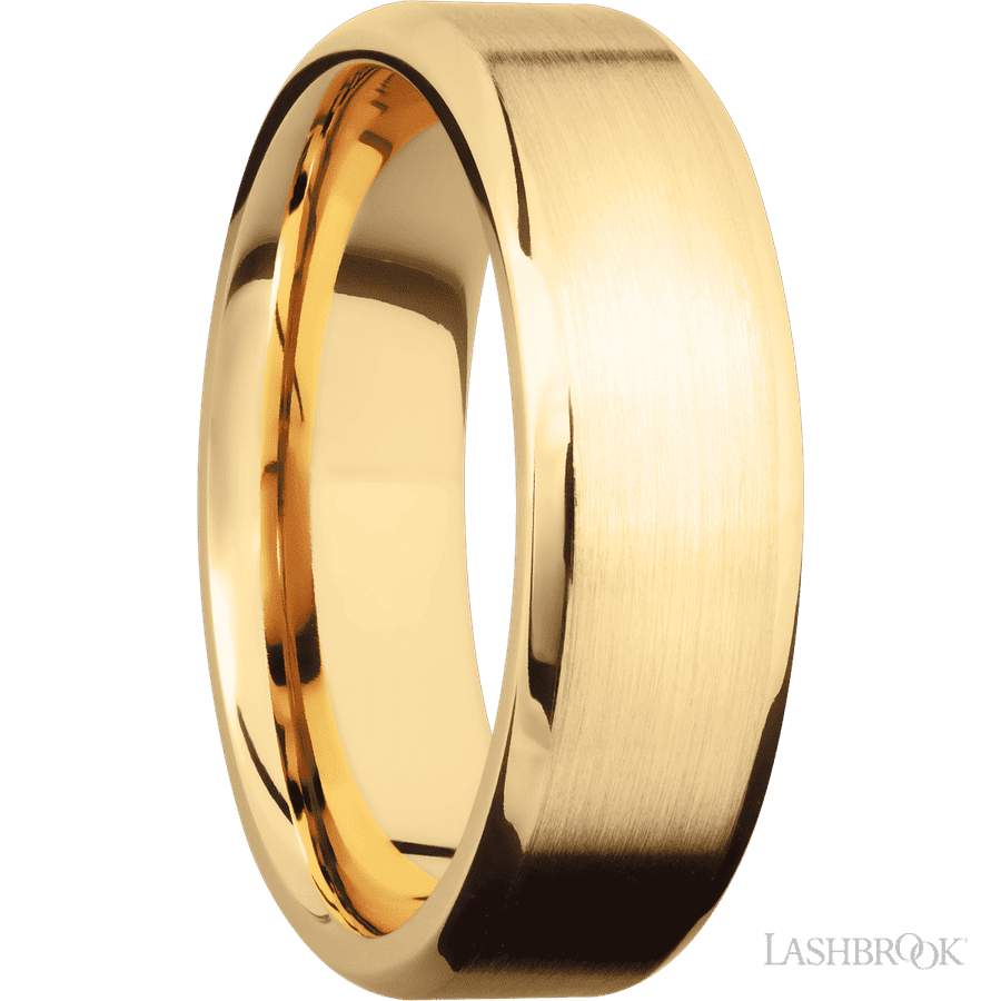 7 mm wide Beveled 10K Yellow Gold band.