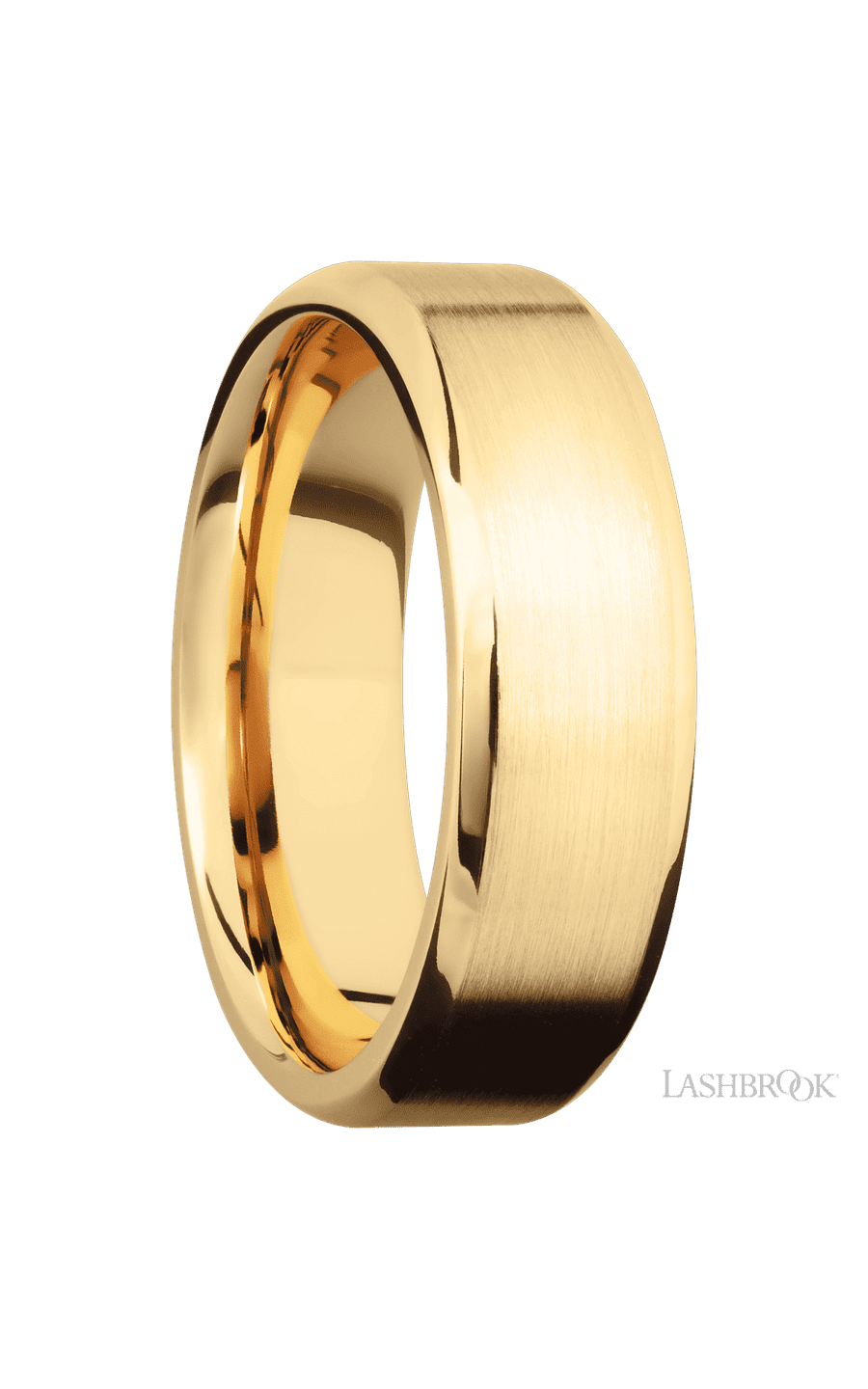 7 mm wide Beveled 10K Yellow Gold band.