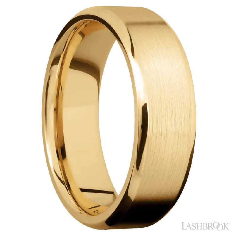 7 mm wide Beveled 10K Yellow Gold band.