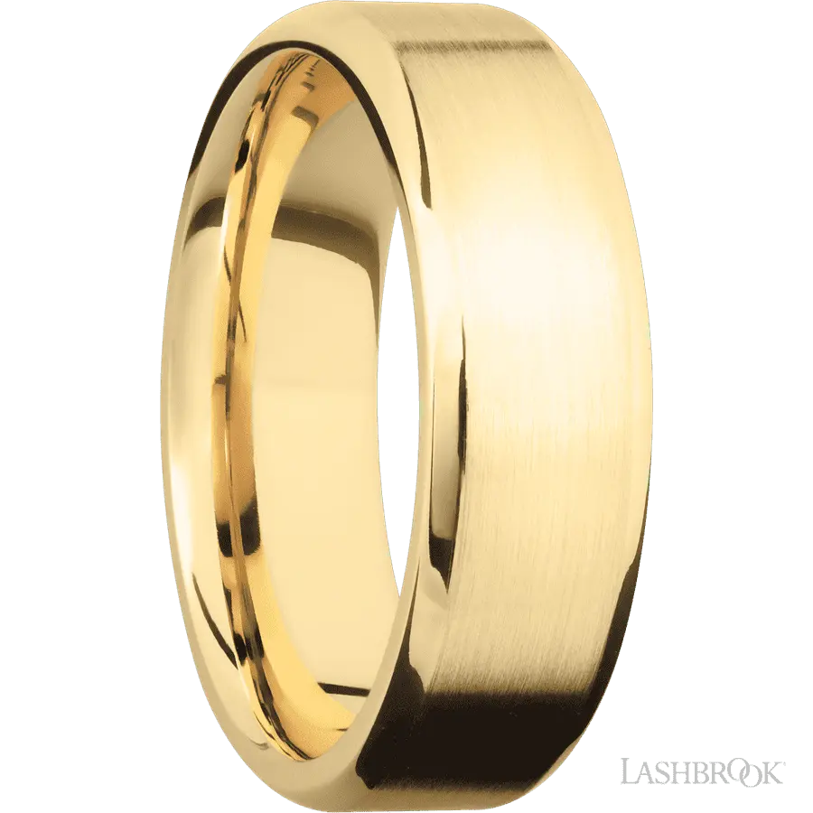 7 mm wide Beveled 10K Yellow Gold band.