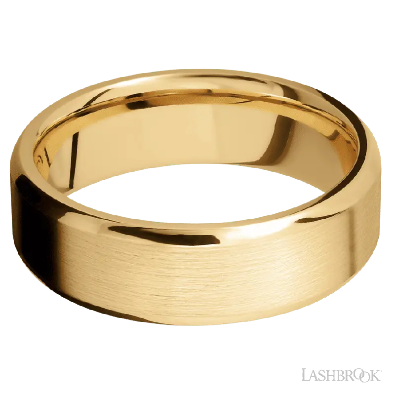 7 mm wide Beveled 10K Yellow Gold band.