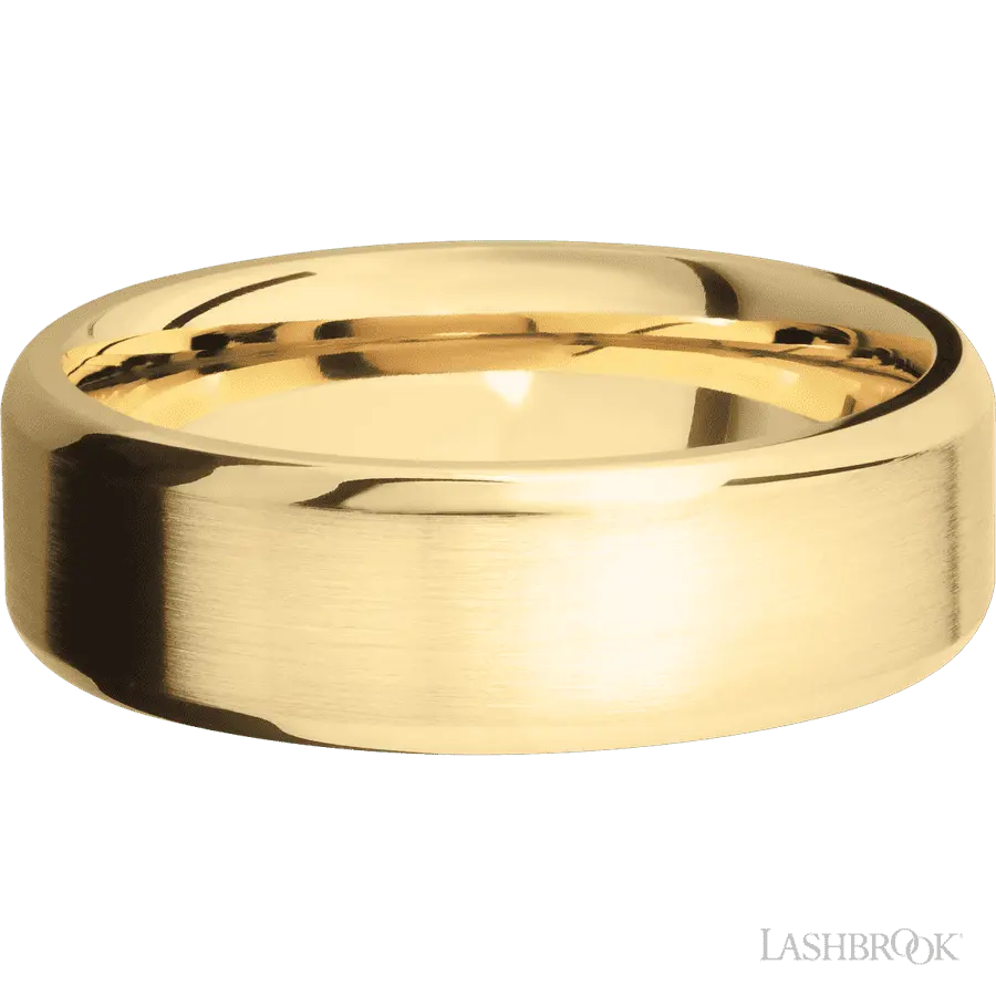 7 mm wide Beveled 10K Yellow Gold band.