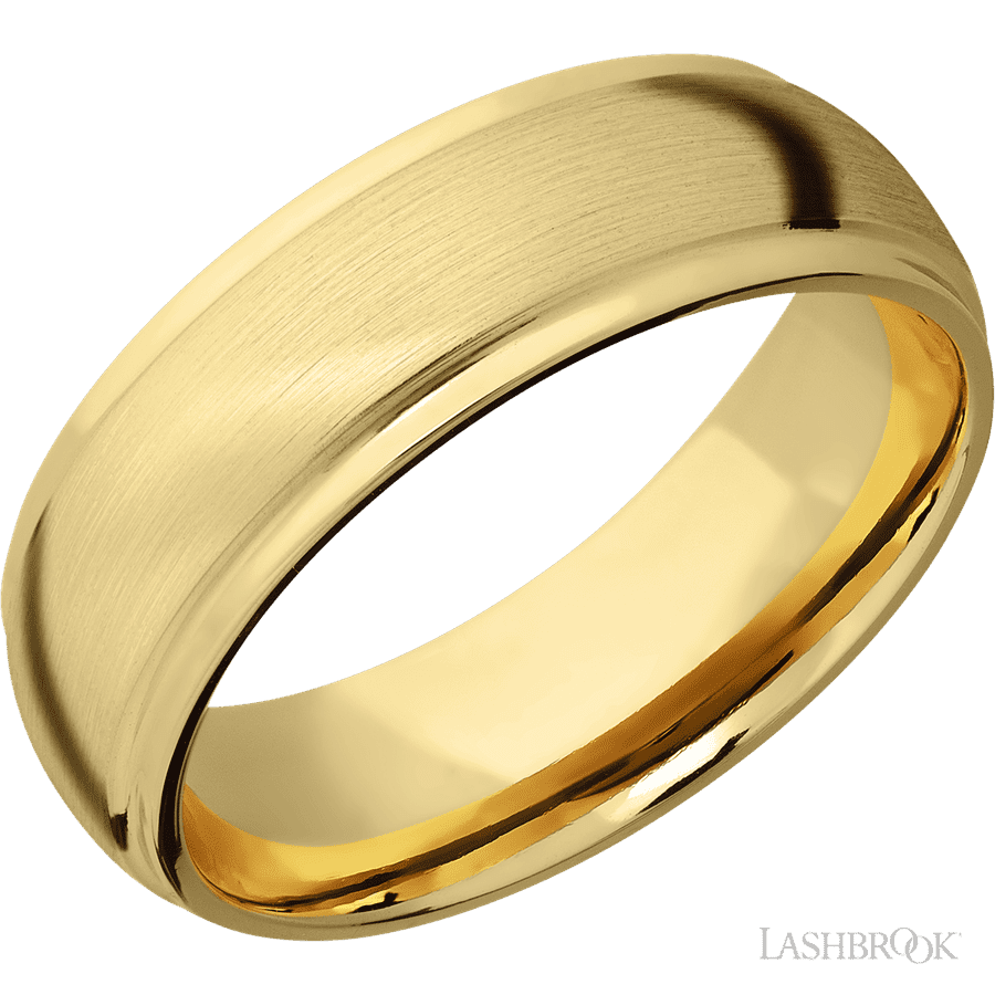 7 mm wide Domed Stepped Down Edges 10K Yellow Gold band.
