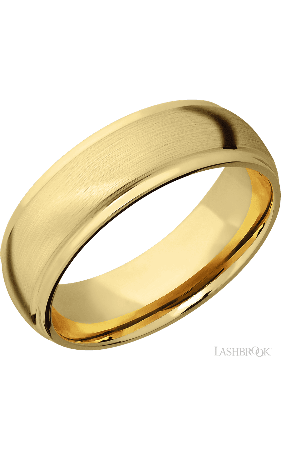 7 mm wide Domed Stepped Down Edges 10K Yellow Gold band.