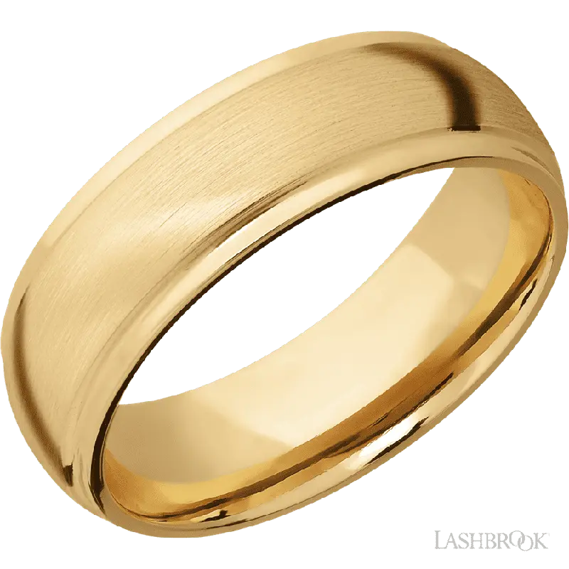 7 mm wide Domed Stepped Down Edges 10K Yellow Gold band.