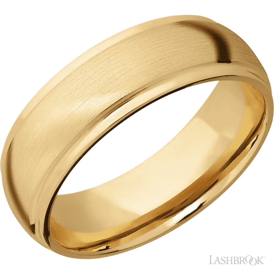 7 mm wide Domed Stepped Down Edges 10K Yellow Gold band.