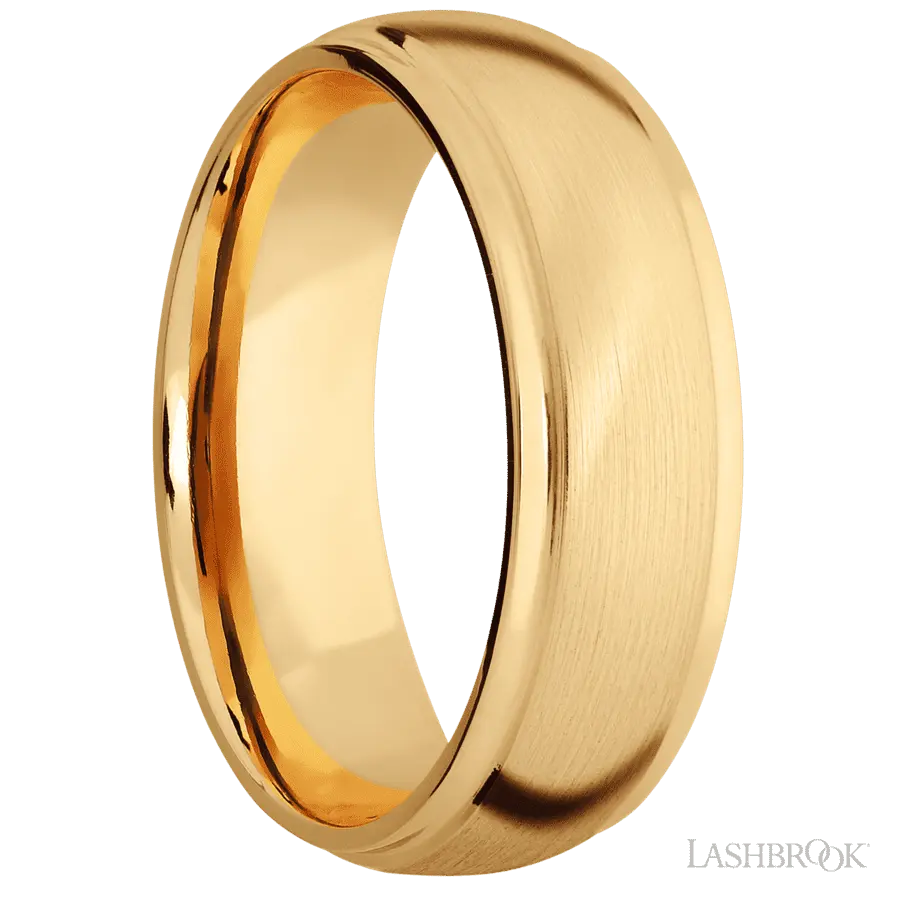 7 mm wide Domed Stepped Down Edges 10K Yellow Gold band.