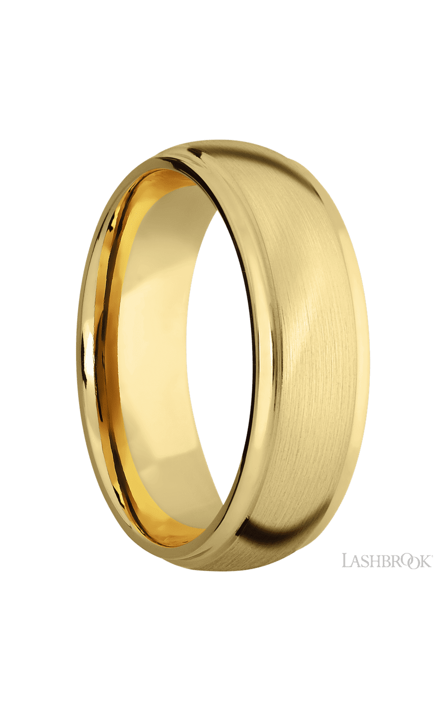 7 mm wide Domed Stepped Down Edges 10K Yellow Gold band.