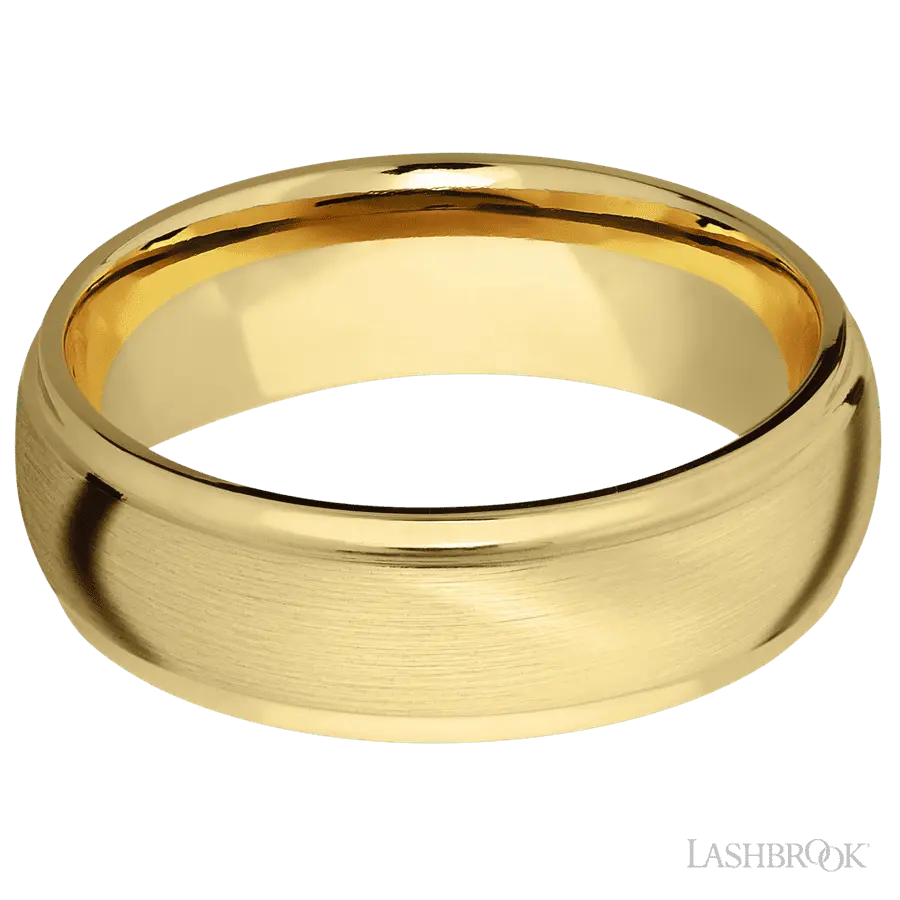 7 mm wide Domed Stepped Down Edges 10K Yellow Gold band. Lashbrook